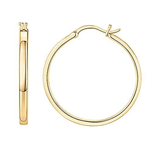 PAVOI Womens 14K Yellow Gold Plated 925 Sterling Silver Post Lightweight Hoop Earrings