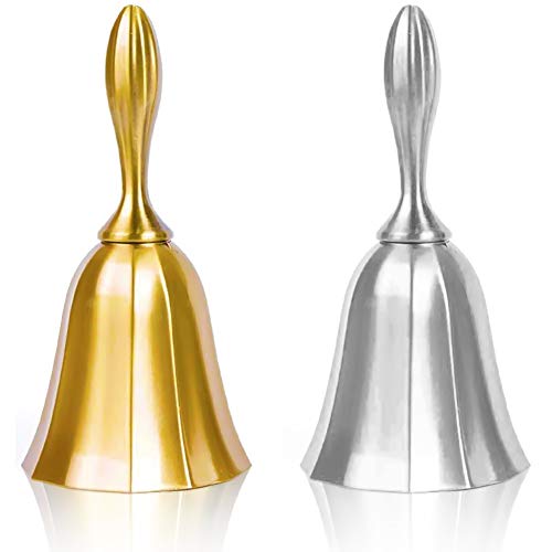 DomeStar Hand Bell, 2PCS Call Bell Wedding Bell Dinner Bell Golden and Pewter Classroom Bell for Kids