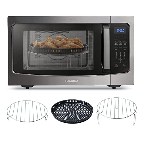TOSHIBA 4-in-1 ML-EC42P(BS) Countertop Microwave Oven, Smart Sensor, Convection, Air Fryer Combo, Mute Function, Position Memory 13.6' Turntable, 1.5 Cu Ft, 1000W, Black