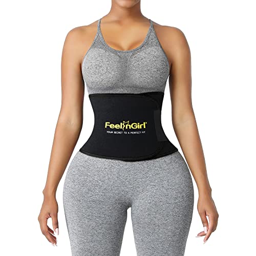 FeelinGirl Neoprene Sauna Belt Womens Waist Trainer Band Waist Trimmer (Medium, Black)