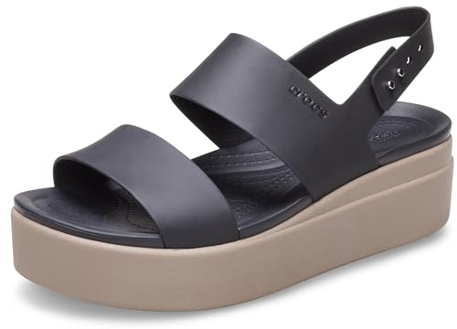 Crocs Women's Brooklyn Low Wedges, Platform Sandals, Black/Mushroom, numeric_10
