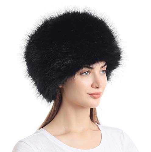 LA CARRIE Women's Faux Fur Hat for Winter with Stretch Cossack Russion Style(Black)
