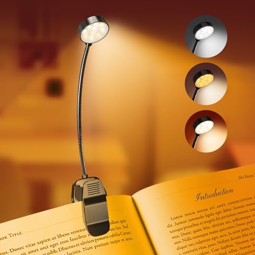 KTEBO [Upgraded] Rechargeable Book Reading Light Lamp, LED Book Light for Reading in Bed - Eye Caring Adjustable Brightness 3 Color Temperatures 30+ Hours Runtime - Contain Type-C Charging Cable