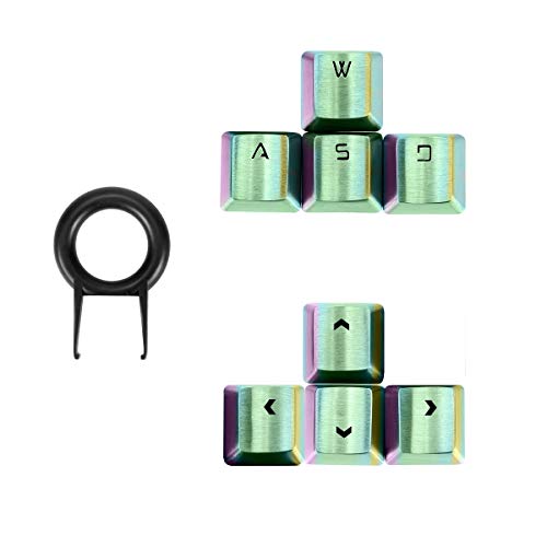 Fitlink FPS & MOBA Gaming Keycaps, Durable Stainless Steel Metal Keycap with Key Puller for Mechanical Keyboard Cherry Mx Switch (WASD+Direction Keys,Rainbow)
