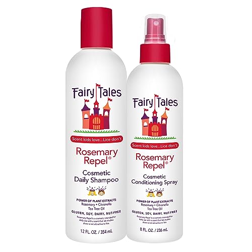 Fairy Tales Rosemary Repel Daily Kids Shampoo, 12 fl oz. & Conditioning Spray, 8 fl oz. Duo– Kids Like the Smell, Lice Do Not