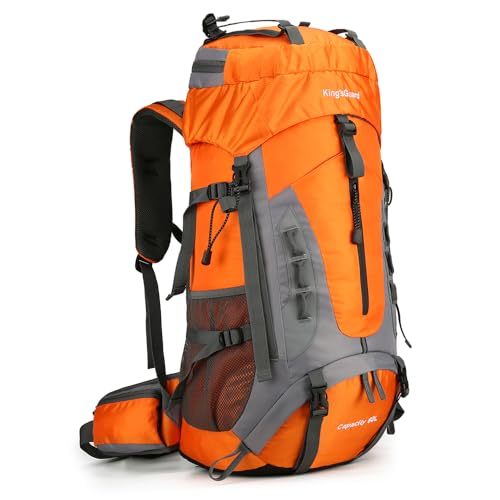 WIYPRQZ 60L Waterproof Lightweight Hiking Backpack Camping Travel Daypack with Rain Cover Outdoor Sport Bag for Climbing Fishing Men Women, Orange