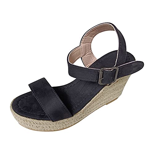 Women's Elastica Ankle Strap Open Toe Platform Wedge Sandals Slip on Platform Sandals Comfy Walking Comfortable Summer Bohemia Shoes 04_Black, 43