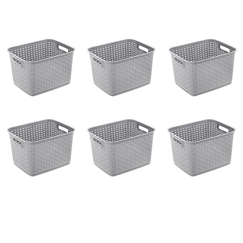 Sterilite 12736A06 Tall Weave Basket, Cement, 6-Pack , 15 Inch