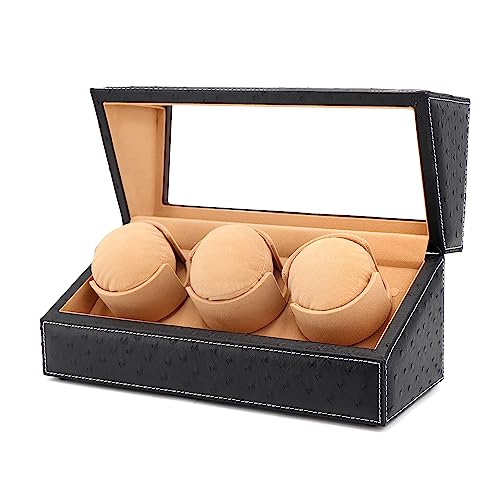 DRIKLUX Automatic Watch Winder for Rolex and Other Luxury Watches - Automatic Winder with Quiet Motor, Premium Black Ostrich Leather Exterior and Soft Flexible Watch Pillows of Camel Velvet