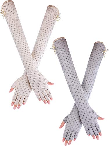 Chuangdi 2 Pairs Women UV Sun Protection Driving Gloves Touchscreen Arm Sun Block Gloves for Outdoor Sports Summer Supplies (Color Set 2)