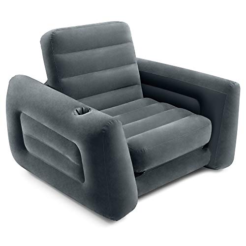 Intex 66551EP Inflatable Pull-Out Chair: Built-in Cupholder – Velvety Surface – 2-in-1 Valve – Folds Compactly – 80' x 91' x 26'
