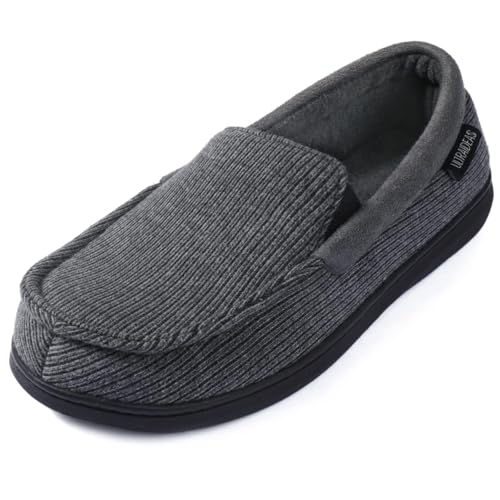 ULTRAIDEAS Men's Carver Slippers Moc Loafer House Shoes Memory Foam, Charcoal Grey, 10 US