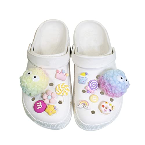 COENVYLIV 12 PCS Fluffy Ball Shoe Charms Compatible with Cros,Cute Shoe Charms for Women,Shoe Decoration Charms for DIY,Shoe Charms Pack for Clogs Sandals Wrist Band Bracelet