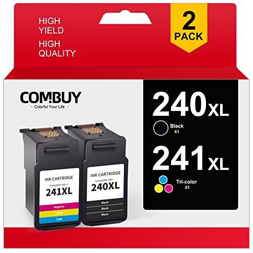 COMBUY Remanufactured Ink Cartridge Replacement for Canon 240XL 241XL PG-240XL CL-241XL for MG3620 MG3600 TS5120 MX472 Printer (Black, Tri-Color)