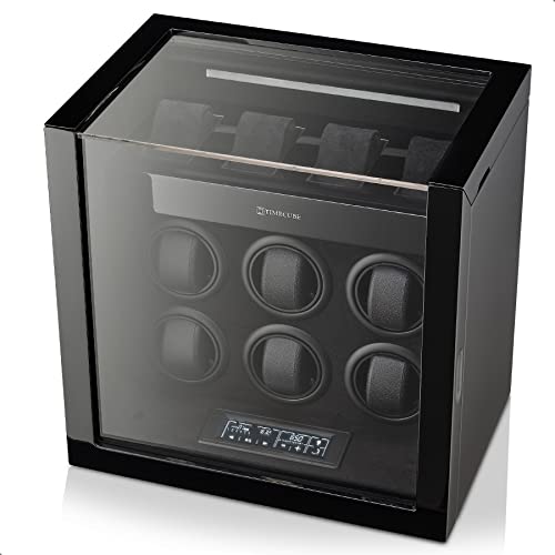 TIMECUBE 6 Watch Winder with Interior Light and 4 Watch Storage Slots (Black)