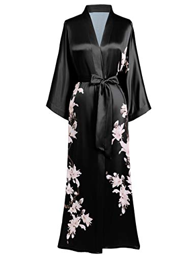 BABEYOND Kimono Robe Cover up Long Floral Satin Sleepwear Silky Bathrobe Bachelorette Robe