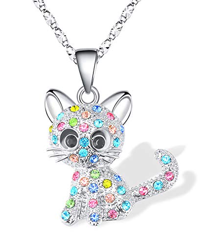 Valentines Day Gifts for Girls Kitty Cat Pendant Necklace Jewelry for Girls Cute Gifts for Girls Cute Necklace Jewelry Cat Gifts for Cat Lover Niece Daughter Granddaughter Loved Necklace 18+2.3 inch Chain,Color