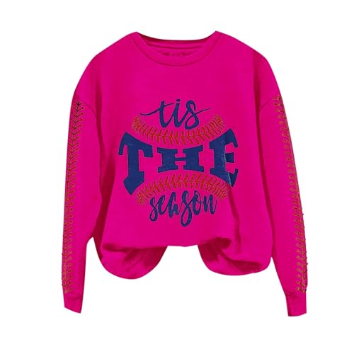 Women Baseball Mom Sweatshirt Tis The Season Sweatshirts Raising Ballers Printed Baseball Is My Favorite Season Hot Pink
