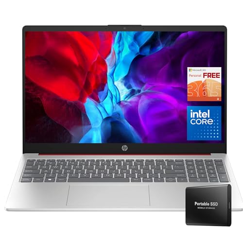 hp Newest 15.6' Anti-Glare HD Laptop, Intel Quad-core Processor, 8GB RAM, 256GB(128G SSD+128G Portable 2.5' SSD), Office 365 1-Year, Up to 11 hrs Long Battery, Win11 S,  Scarlet Red
