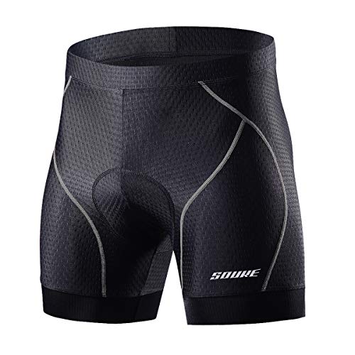 Souke Sports Men's Cycling Underwear Shorts 4D Padded Bike Bicycle MTB Liner Shorts with Anti-Slip Leg Grips(Grey, Medium)