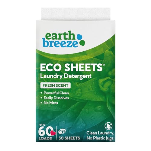 Earth Breeze Laundry Detergent Sheets Fresh Scent - 60 Loads No Plastic Jug Concentrated Laundry Detergent 30 Sheets