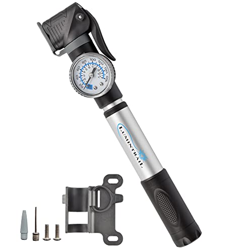 Lumintrail Portable Presta Valve Bike Hand Pump with PSI Pressure Gauge - Frame Mount Bicycle Tire Air Pump Fits Presta Valve & Schrader Valves - Portable Bike Pumps
