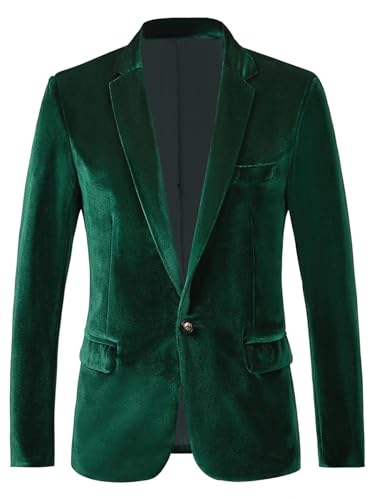 RONGKAI Mens Velvet Blazer Slim Fit Fashion Suit Jacket for Wedding Prom Dinner Party Halloween (Green, M)