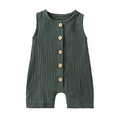 Cecobora Infant Newborn Baby Boys Girls Cotton Linen Romper Summer Jumpsuit Sleeveless Overalls Clothing Set (Green, 0-3 Months)