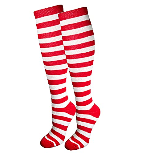 juDanzy Premium Striped Adult Knee High Tall Athletic Skater Tube Socks (Large, Full Stripe Red and White)