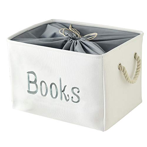 INough Book Basket for Kids Room, Book Storage Basket Book Organizer for Nursery Room Classroom Library Book Storage Box Collapsible Book Bins with Drawstring Closure for Cartoon Book Reading