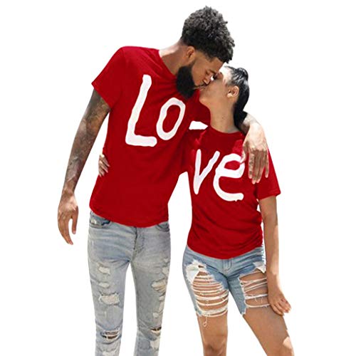 Couples Matching Shirts Set Men Women Letter Print Love Couple T-Shirt Blouse Tops Clothes Valentine Day Wedding(Men,Red,X-Large)