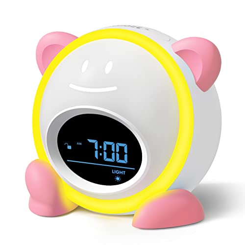 Kids Okay to Wake Clock, Windflyer Sleep Training Clock for Toddlers with Facial Expressions and Night Light, Sound Machine, Alarm Clock for Kids Girls Boys Bedroom, Pink