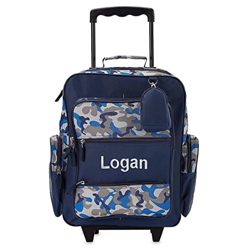 Lillian Vernon Personalized Rolling Luggage for Kids Blue Camo Design, 5' x 12' x 20'H