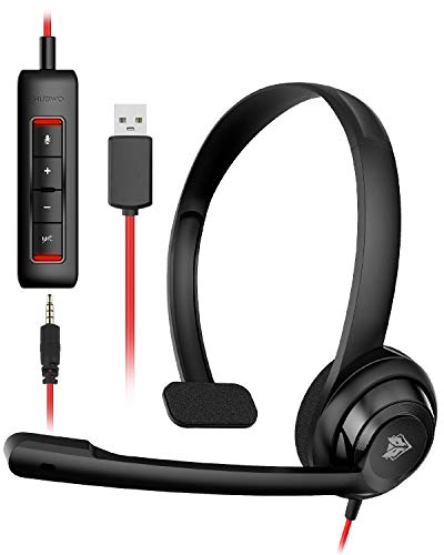 NUBWO HW02 USB Headset with Microphone Noise Cancelling &in-line Control, Ultra Comfort Computer Headset for Laptop pc, On-Ear Wired Office Call Center Headset for Boom Skype Webinars（Black）