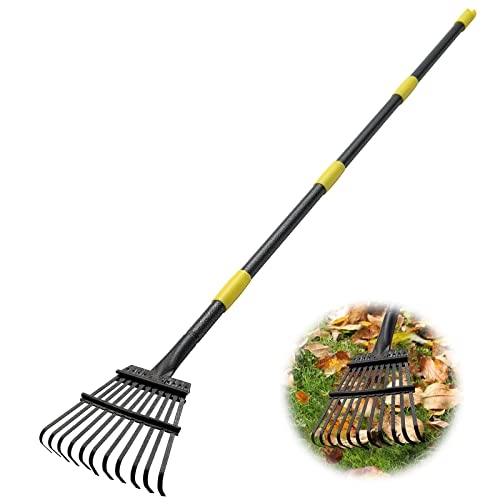 Rake - 73 Inch Long Small Garden Rake, 8.5' Wide Heavy Duty Leaf Rake for Shrub with 11 Metal Tines,Yard Rake with Adjustable Handle for Picking up Leaves,Grass Clippings,Garbage