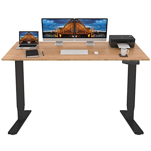 FLEXISPOT Pro Bamboo 3 Stages Dual Motor Electric Standing Desk 72x30 Inch Whole-Piece Board Height Adjustable Desk Electric Stand Up Desk Sit Stand Desk(Black Frame + Bamboo Desktop)