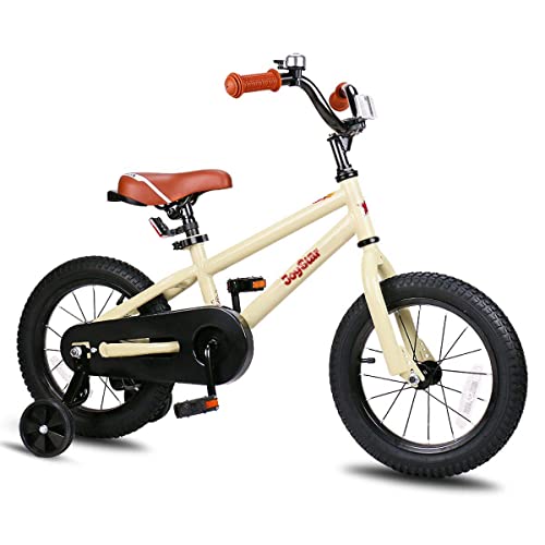 JOYSTAR 12 Inch Kids Bike for 2 3 4 Years Boys Girls Gifts Bikes Child Toddler Bicycle with Training Wheels BMX Style 85% Assembled Beige