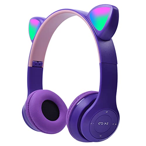 Bluetooth Cat Ear Kids Headphones with Mic, arVin Wireless/Wired Foldable Over-Ear Headset with Led Light UP & 85db Volume Limited for School, Online Learning, Boys, Girls, Children, Tablet, iPad & PC