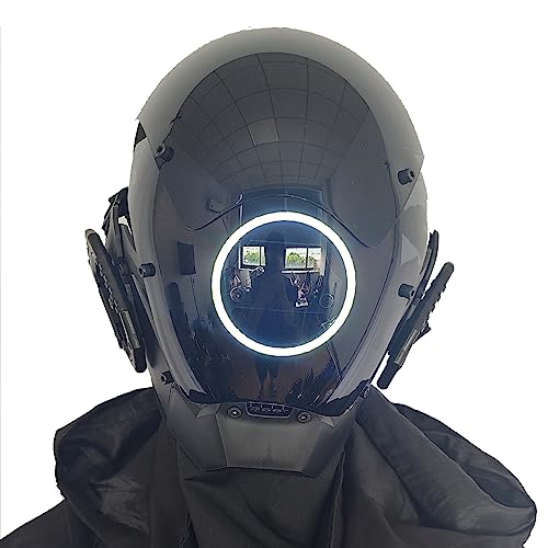 KYEDAY Punk Mask Cosplay for Men, LED Round Light Mask for Women Cosplay Halloween Fit Party Music Festival Accessories (white)