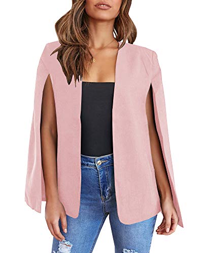 GAMISOTE Womens Cape Blazer Split Sleeve Open Front Casual Jacket Coat Workwear Pink