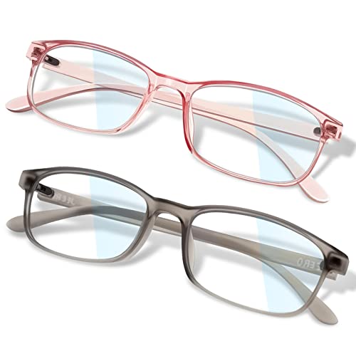 JEERO 2 Pack Blue Light Blocking Glasses - Lightweight Computer Glasses, Anti Eyestrain & UV Glare, TV/Phone/Gaming Eyeglasses for Women Men, Non-Prescription