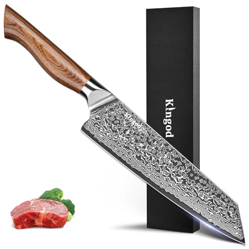 KINGOD Japanese Chef Knife - 8in Professional Damascus VG10 High Carbon Stainless Steel Kitchen Knife with Ergonomic Handle - Super Sharp Chef Knife for Efficient Cutting