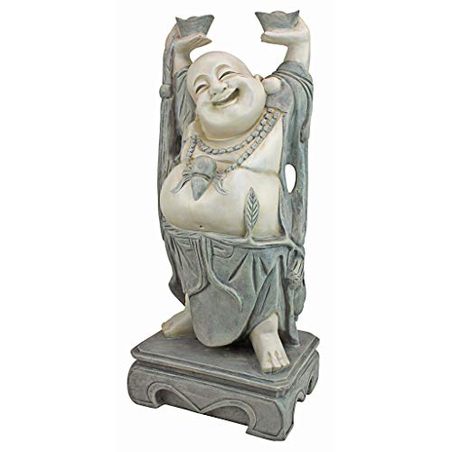 Design Toscano KY356 Jolly Hotei Laughing Buddha Asian-Style Decor Garden Statue, 11 Inches Wide, 9 Inches Deep, 26 Inches High, Two Tone Stone Finish