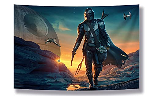 SUIBIAN Tapestry Banner Mandalorian Yoda Blue Death Star Wall Posters Wall Hanging Decoration for Bedroom Dorm Cool-for Party Art Wall Tapestry (Mandalorian Yoda, 39''x 59'')