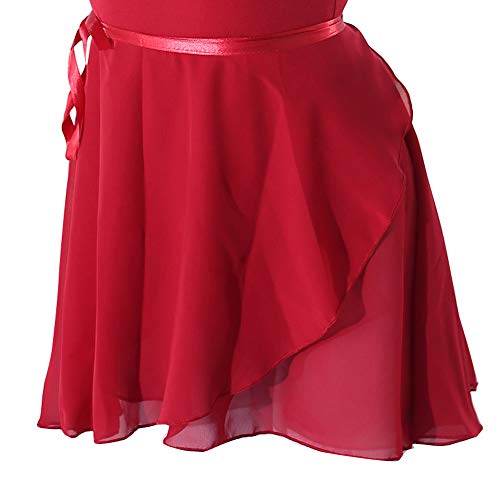 WOOSUN Adult Ladies Ballet Wrap Over Scarf Dance Leotard Skate Tutu Skirt Chiffon 38cm Dark Red