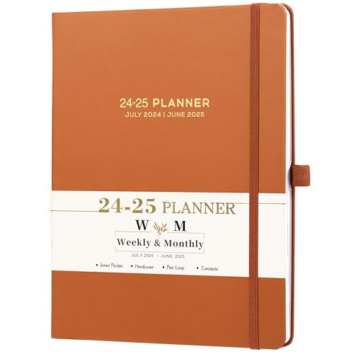 2024-2025 Planner - Hardcover Planner 2024-2025, Jul. 2024 - Jun. 2025, Weekly and Monthly Planner, 8'× 10', Inner Pocket, Elastic Closure, Pen Loop, Bookmarks, Perfect Daily Organizer(Brown)