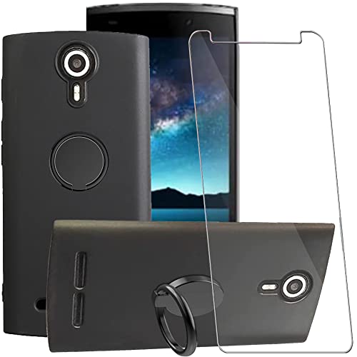 DuoLide for Unimax UMX U693CL Case, Slim Matte Anti-Scratch Shockproof TPU Soft Edge Bumper Flexible 360 ° Magnetic Rotating Bracket Case Cover with Glass Screen Protector, Black