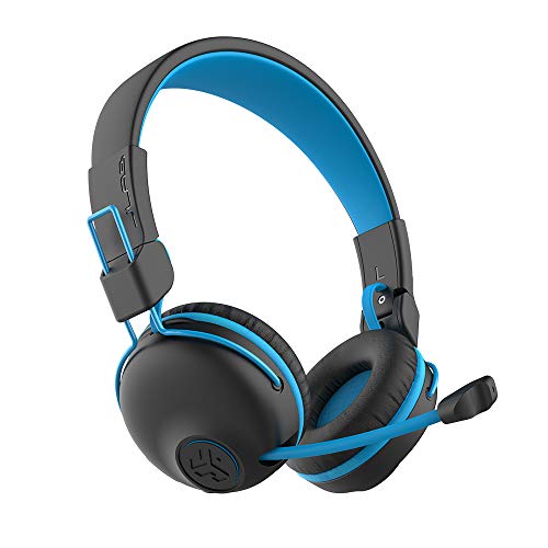 JLab JBuddies Play Gaming Wireless Kids Headset, Blue, 22+ Hour Bluetooth 5 Playtime 60ms Super-Low Latency for Mobile Gameplay, Retractable Boom Mic, AUX Cord Compatible w/Gaming Consoles