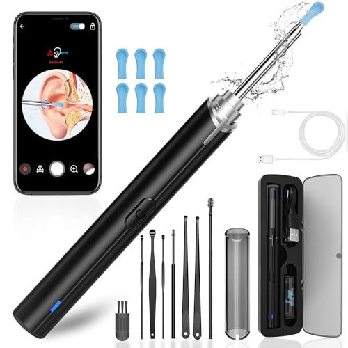 Ear Wax Removal, Ear Cleaning kit with 1296P Camera, Ear Camera with 6 LED Lights, Earwax Remover Tool for iPhone, iPad & Android, Ear Cleaner Earwax Removal Kit Black