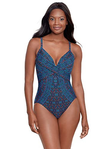 Miraclesuit Women's Swimwear Romani Captivate Underwire Tummy Control One Piece Swimsuit, Multi, 12